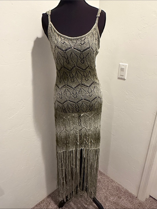 Fashion Nova Dresses & Skirts - Fashion Nova Olive Green Knit Fringe Maxi Dress